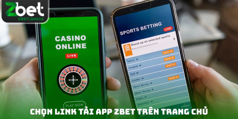 Chọn link tải app ZBET trên trang chủ