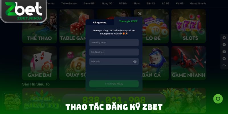 Thao tác Đăng ký ZBET